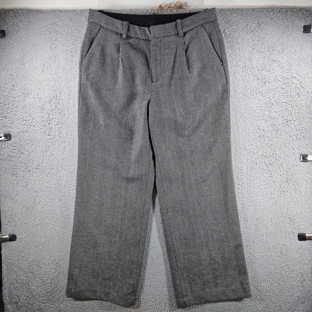 Lands End Womens 16 High‎ Rise Herringbone Wool Blend Wide Leg Trousers Gray